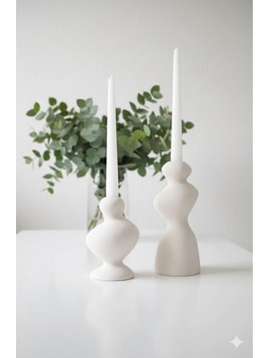 Mumella Dekoratif Beton Şamdan Asimetrik Kısa Uzun ‘li Şamdan Mumluk Ev Dekorasyon Ofis 2 Li