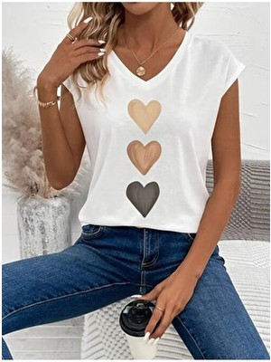 Mercoledi Çiçek Baskılı Oversize V-Yaka T-Shirt Salaş Boyfirend
