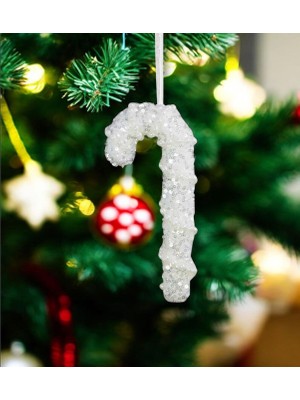 My Balli Store Yılbaşı Süsü Incili Simli Baston Beyaz 15 cm