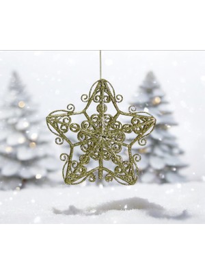 My Balli Store Yılbaşı Süsü Simli Yıldız Model Altın 14 cm