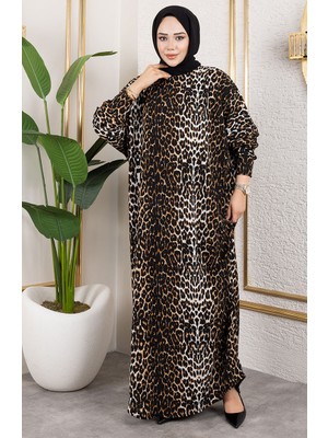 Desenli Bürümcük Elbise 7137-05 Siyah Taba