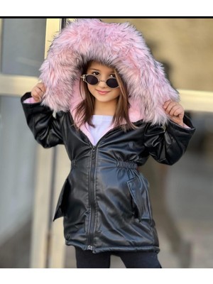 Yağmurun Butiği Kış Gözdesi Su Geçirmez Tam Kalıplı Polarlı Kız Çocuk Deri Montu