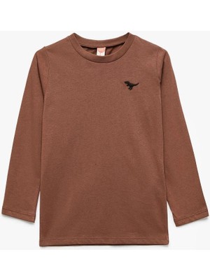 Koton Erkek Bebek Dinozor Nakışlı Uzun Kollu Bisiklet Yaka Pamuklu Tişört