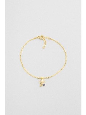 So CHIC P Harfi 18 Ayar Sarı Altın Kaplama 19 Cm Gümüş Nazar Bileklik