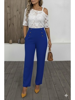 Arben Boutique Kadın Düğme Detay Bol Paça Ithal Krep Pantolon