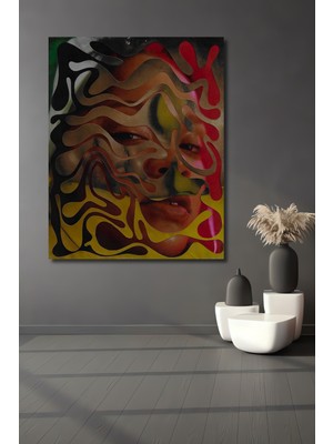 Teona Ahşap Yağlı Boya Görünümlü Modern Sanat Soyut Insan Portresi Ahşap Dekoratif Tablo Dikdörtgen Tablo