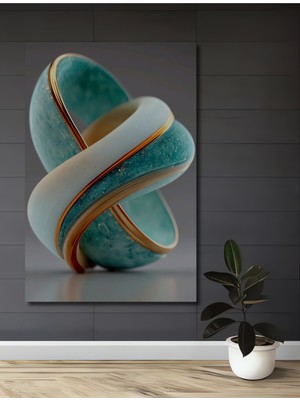 Teona Ahşap Soyut Altın Vurgulu Turkuaz Form Dekoratif Ahşap Tablo Dikdörtgen Tablo