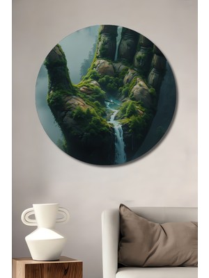 Teona Ahşap Yeşil Orman Elinden Çağlayanlar Ahşap Dekoratif Tablo Yuvarlak Tablo