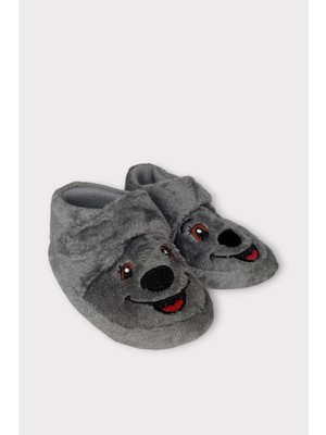 Liger Kız Çocuk Cırtlı Kaydırmaz Taban Anaokulu Kreş Ev Ayakkabısı Panduf Füme