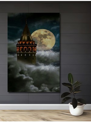Teona Ahşap Galata Kulesi Yağlı Boya Görünümlü Ahşap Dekoratif Tablo Dikdörtgen Tablo