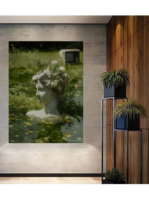 Teona Ahşap Antik Heykel ve Doğanın Rüyası Yağlı Boya Görünümlü Dekoratif Ahşap Tablo Dikdörtgen Tablo