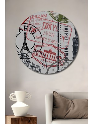 Teona Ahşap Seyahat Anıları Damgalı Ahşap Dekoratif Tablo Yağlı Boya Görünümlü Modern Sanat Yuvarlak Tablo