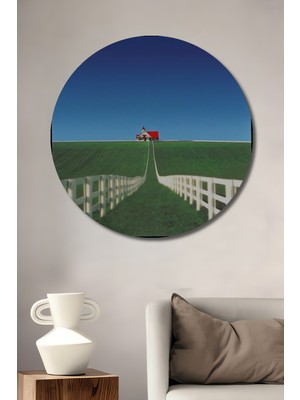 Teona Ahşap Sulu Boya Görünümlü Kırmızı Çatılı Ev Ahşap Dekoratif Tablo Yuvarlak Tablo