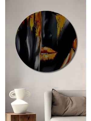 Teona Ahşap Gızemlı Siyah Kadın Yağlı Boya Görünümlü Ahşap Dekoratif Tablo Yuvarlak Tablo