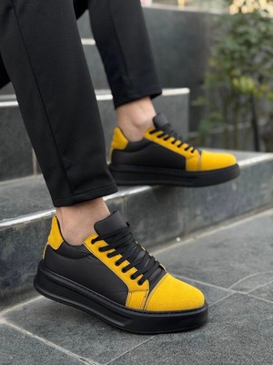 Etiler Collection KB-X46 Kuback Siyah Sarı Yüksek Siyah Taban Günlük Spor Ayakkabı