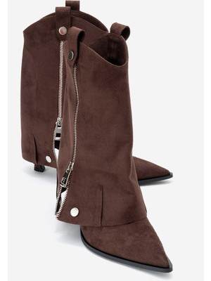 Luvi Lola Kahverengi Süet Fermuarlı Sivri Burunlu Kadın Topuklu Bot