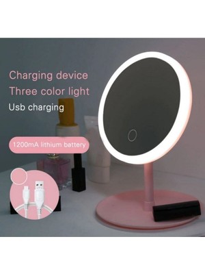 TeknoClass Dönebilen Pembe Şarjlı LED Dokunmatik Ayaklı Masa Makyaj Aynası