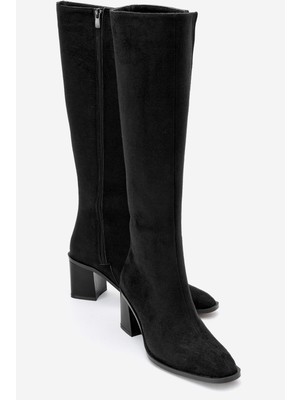 Luvi Venıa Siyah Süet Kadın Kalın Topuklu Çizme
