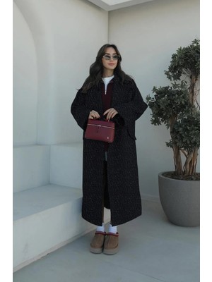 Barbora Kışlık Astarlı Balık Sırtı Detaylı Kadın Kaşmir Kaban