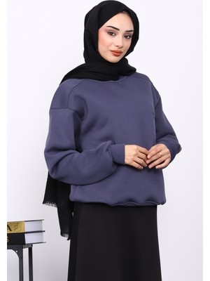 İmaj Butik Füme Bisiklet Yaka Şadonlu Üç iplik Sweat