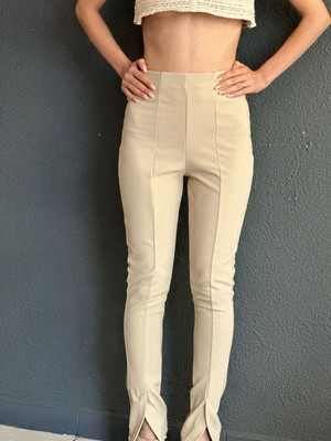 Gönülden Tasarım Krem Rengi Yırtmaçlı Kadın Tayt S/m