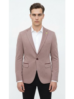Plus Scorpion Açık Pembe Erkek Italyan Kesim Blazer Ceket – Kol Yamali, Slim Fit, Şık ve Modern Tasarım