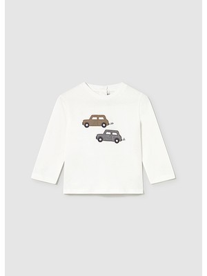 Mayoral Krem Erkek Bebek Uzun Kollu Baskılı T-Shirt 2072
