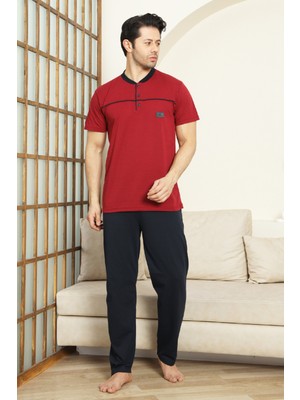 Enisena Erkek %100 Pamuk Pijama Takımı -3 Düğmeli-Robalı 12383