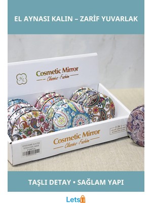 Letsii Taşlı Yuvarlak Kalın El Aynası Şık Tasarım