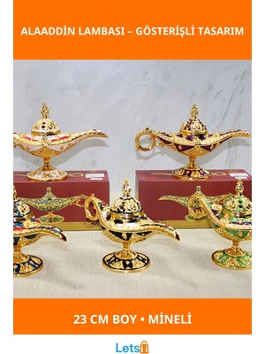 Letsii Mineli Metal Alaaddin Lambası 23 cm Gösterişli Dekoratif Obje