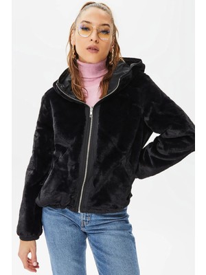 Only Kadın Onldahlıa Çift Taraflı Kapüşonlu Kürk Mont 15208777 Black