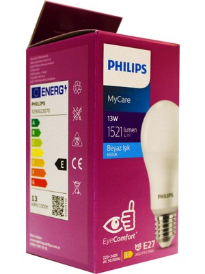 Philips 13W Beyaz Işık LED Ampul Mycare 6500K – 1521 Lümen E27, Soğuk Beyaz Aydınlatma