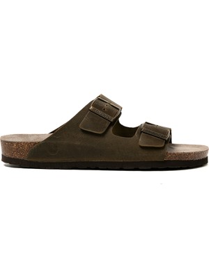 Erkek Terlik Hawaıı G105996 Genuins Oiled Leather Kaki