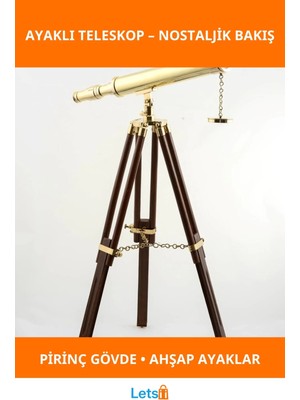 Letsii Pirinç Ayaklı Nostaljik Teleskop Dekoratif Aksesuar