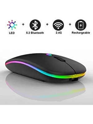 Duhaline Rgb Led Işıklı Bluetooth+2.4GHz Kablosuz Şarjlı Lazer Mouse 800/1200/1600 Dpı Ev Ofis Oyun İçin