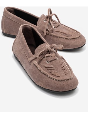 Luvi Lorven Vizon Süet Hakiki Deri Bağcıklı Kadın Loafer Ayakkabı