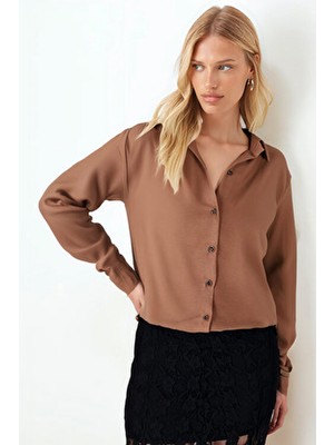 Armonika Kadın Açık Kahve Uzun Kollu Düz Gömlek ARM-18Y001176