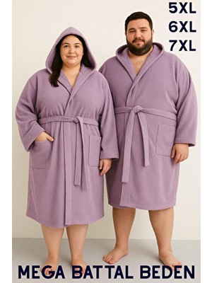 MODELHOME Lila Renkli Mega Battal Beden Unisex Pamuklu Kapüşanlu Lüks Bornoz (5xl-6xl-7xl Beden)