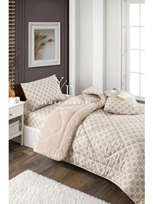 ChicMaison Tek Kişilik Uyku Seti Bej Zincir Geometrik Desenli Wellsoft Materyal ile Konforlu Kullanım