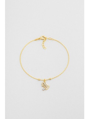 So CHIC Ü Harfi 18 Ayar Sarı Altın Kaplama 19 Cm Gümüş Nazar Bileklik