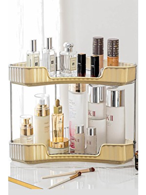Tugomer 2 Katlı Köşe Makyaj Organizeri - Çok Amaçlı Masaüstü Kozmetik Takı Aksesuar Düzenleyici Banyo Rafı
