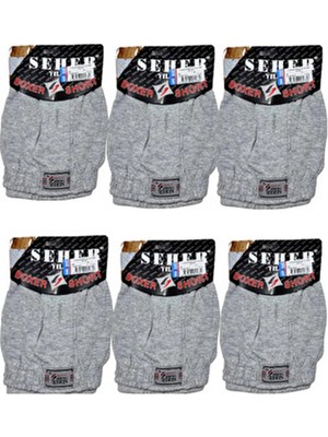 Seher 6'lı Paket Düğmeli Gri Erkek Boxer %100 Pamuklu Düz Desen Rahat Paça