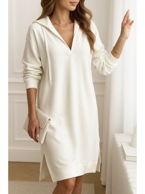 Tiana Kadın Uzun Kollu Kapüşonlu Yakası Açık Modal Elbise