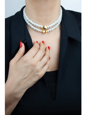 Liveyn Design Cam Inci Çift Sıralı Kristal Taşlı Kolye