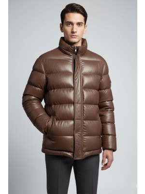 Deriderim Clous Kahve Erkek Hakiki Deri Şişme Kaban