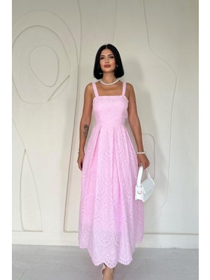 Etiler Collection Pembe Askılı Aparatlı Brode Elbise