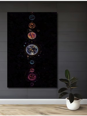 Teona Ahşap Evrenin Gızemlı Gezegenleri Ahşap Dekoratif Tablo Yağlı Boya Görünümlü Sanat Eseri Dikdörtgen Tablo