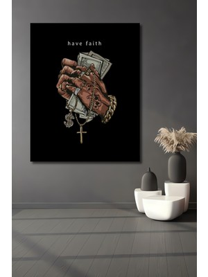 Teona Ahşap Elmas Dolarlı Altın Kolyeli Eller Yağlı Boya Görünümlü Dekoratif Ahşap Tablo Dikdörtgen Tablo