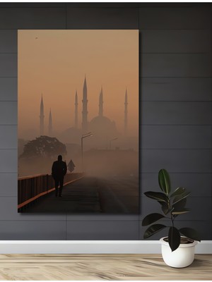 Teona Ahşap Istanbul Silüeti Yağlı Boya Görünümlü Ahşap Dekoratif Tablo Dikdörtgen Tablo