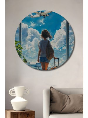 Teona Ahşap Seyahat Temalı Yağlı Boya Görünümlü Ahşap Dekoratif Tablo Yuvarlak Tablo